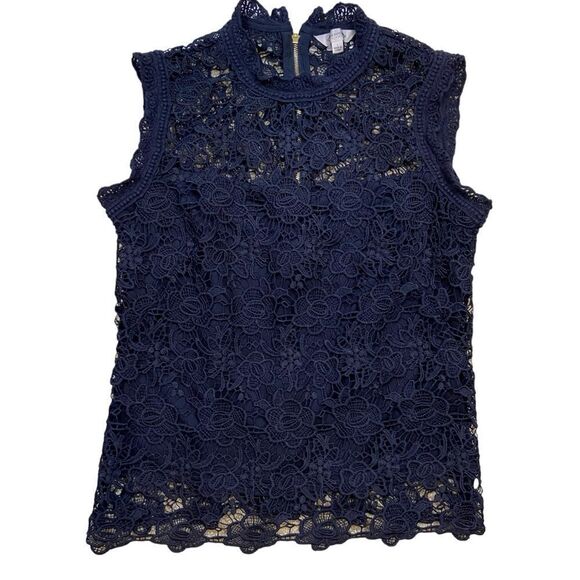 Ladies Nenette Lepore Sleeveless Lace Top Navy Blue Size Small - Picture 3 of 14